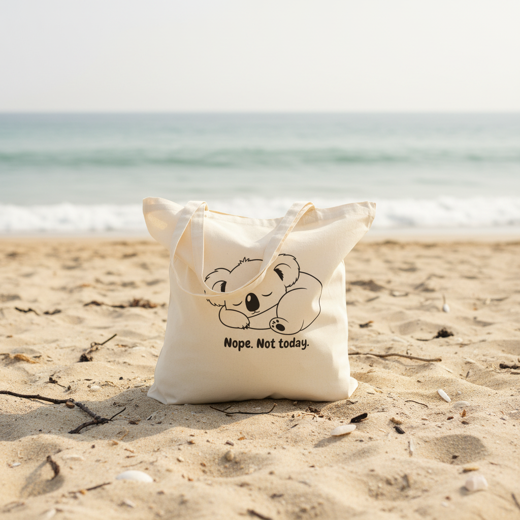 Lazy Koala \ 100% Organic Tote Beige Bag